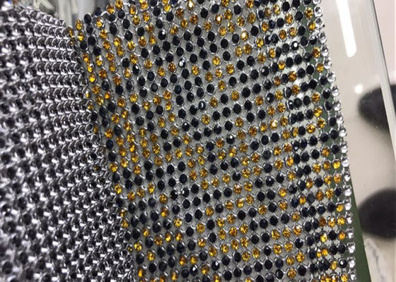 Multi-color Glitter Sequin Mesh Stof met 3x3mm 6x6mm 8x8mm Glass Rhinestone voor kleding en kleding